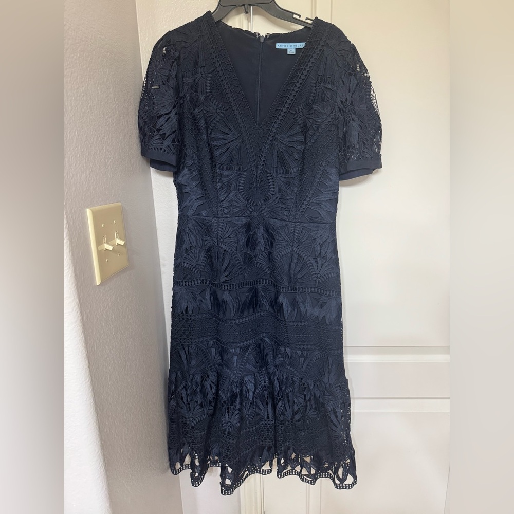 ANTONIO MELANI Navy Lace Midi Dress